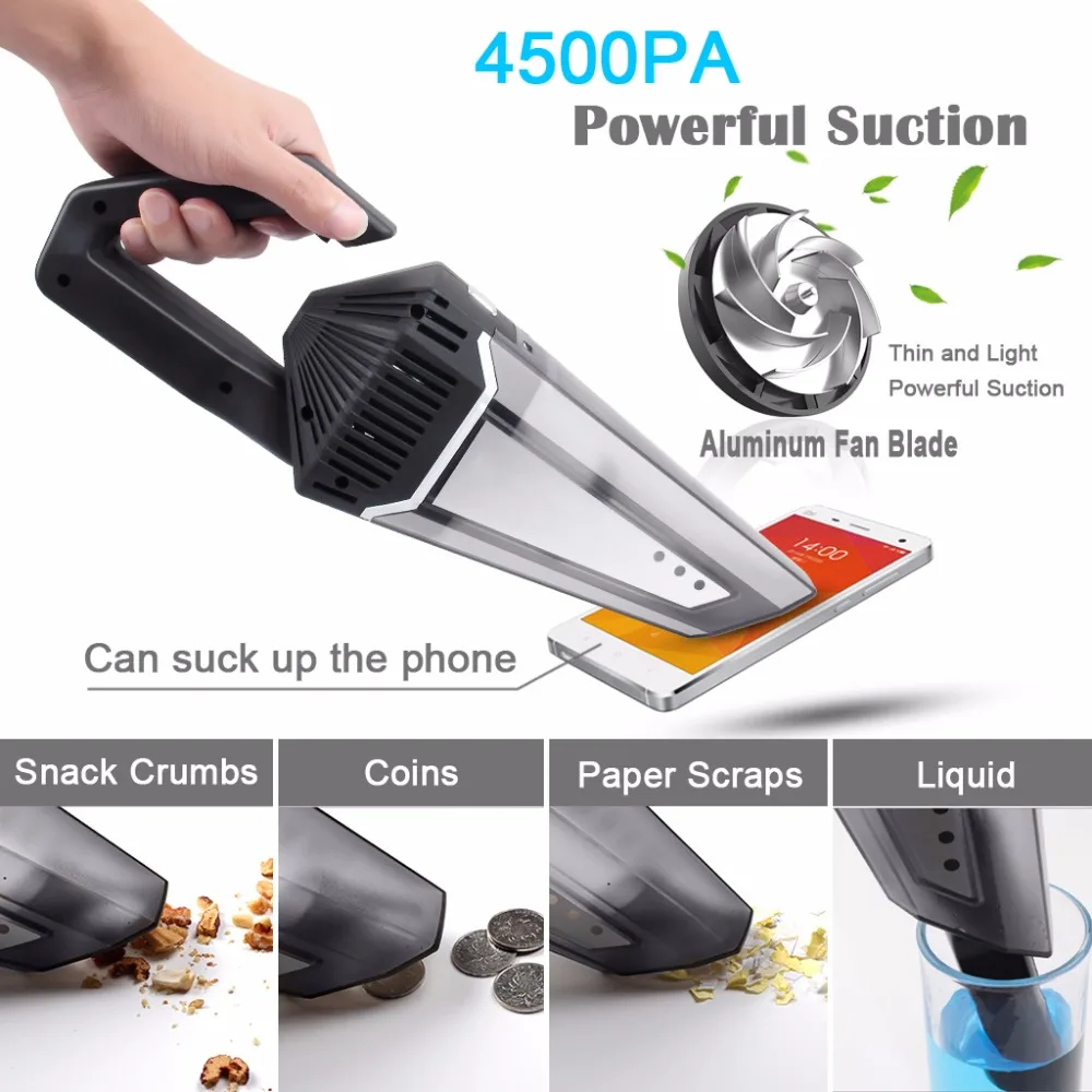 

Vacuum Cleaner for Car Home Office 4500PA Suction Cordless Rechargeable Car Vacuum Cleaner Dust Remover Wet and Dry Dual Use