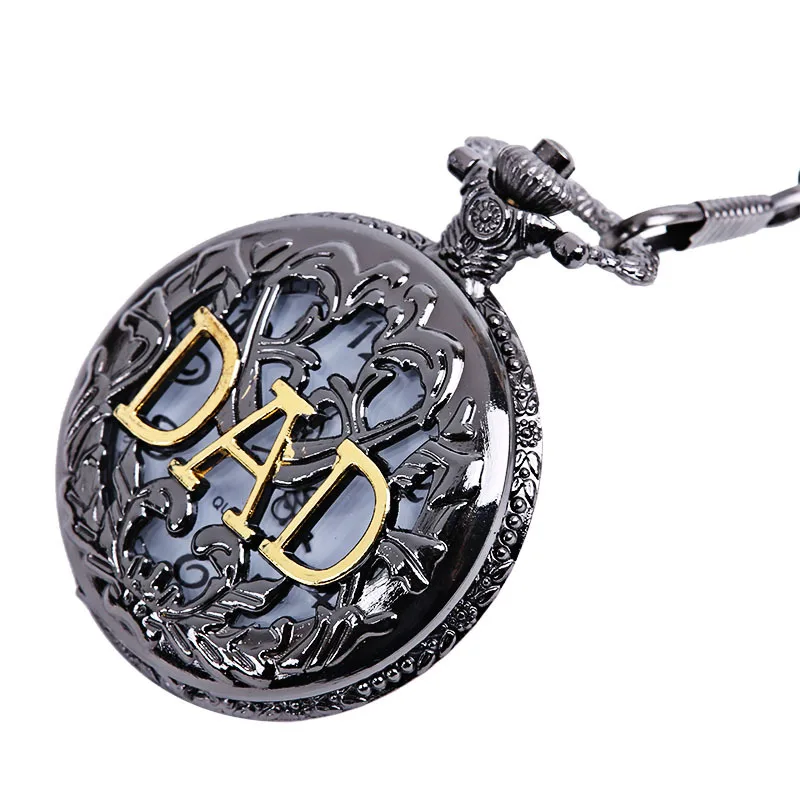 Модные бронзовые мужские женские карманные часы золотые полые папа письмо цепочки и ожерелья цепи кварцевые нержавеющая сталь