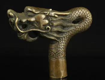 

China Old Handwork Carving Bronze Dragon Statue Cane Head Walking Stick