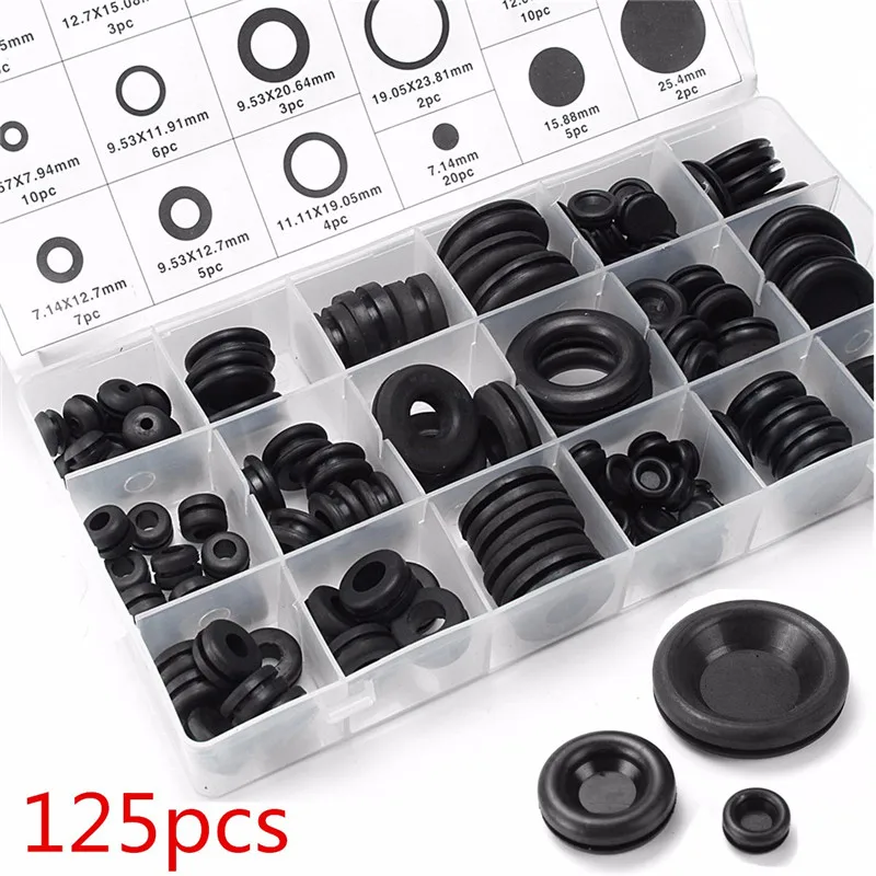 125pcs Grommet Sets Various Sizes Rubber Grommet Open/closed Blind With