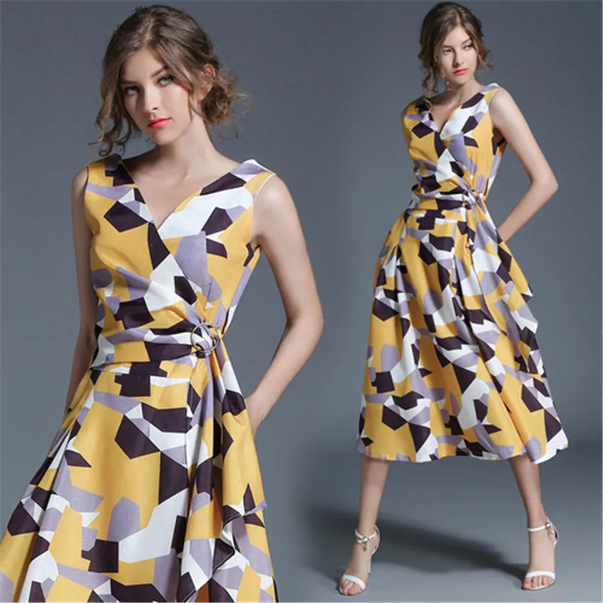 

FANIECES Women Summer Long Casual Dress Sleeveless Print Boho Fashion Elegant Party Dress Sundress vestidos de festa streetwear