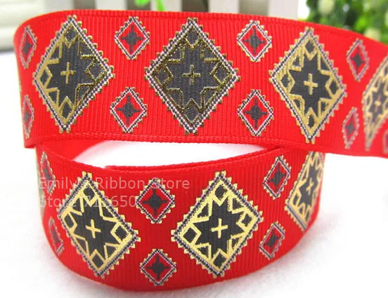 252 hot red 7/8 ''22 мм Горячая штампованная золотистого цвета квадратный узор напечатанный grosgrain лента Одежда Бант подарочная упаковка 10 ярдов - Цвет: 252 hot red