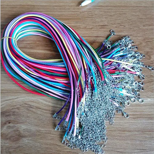 Wholesale 20pcs/lot 1.5mm Multicolor Leather Cord Wax Rope Chain Necklace with Lobster Clasp DIY Jewelry Accessorie Z570 mixed color