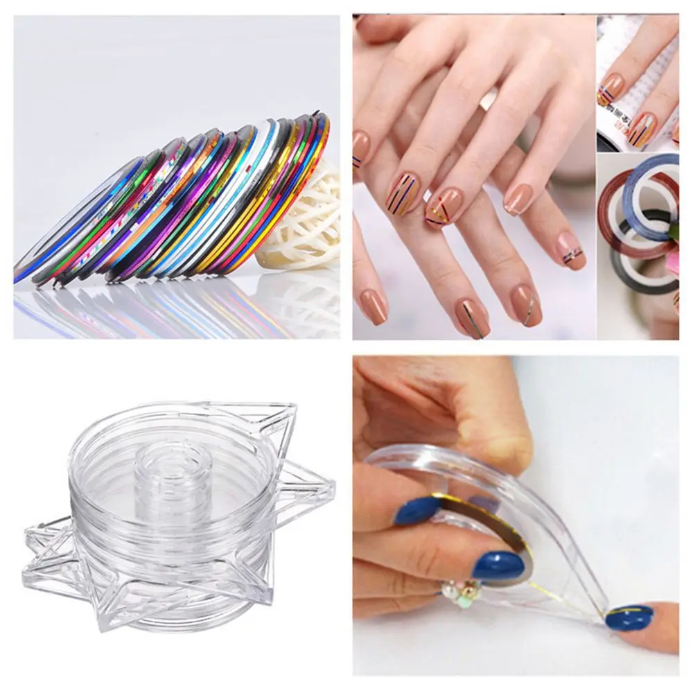 

6Pcs Nail Art Tools Stickers Roller Empty Box Holder Easy Use Clear Design Striping Tape Line Case Tool For DIY Manicure