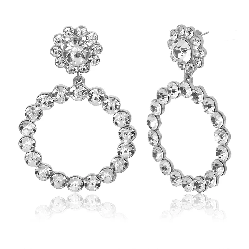 AENSOA, трендовые круглые серьги-подвески с кристаллами для женщин, модные жемчужные очаровательные массивные ювелирные украшения, свадебные серьги для женщин - Окраска металла: Crystal Silver