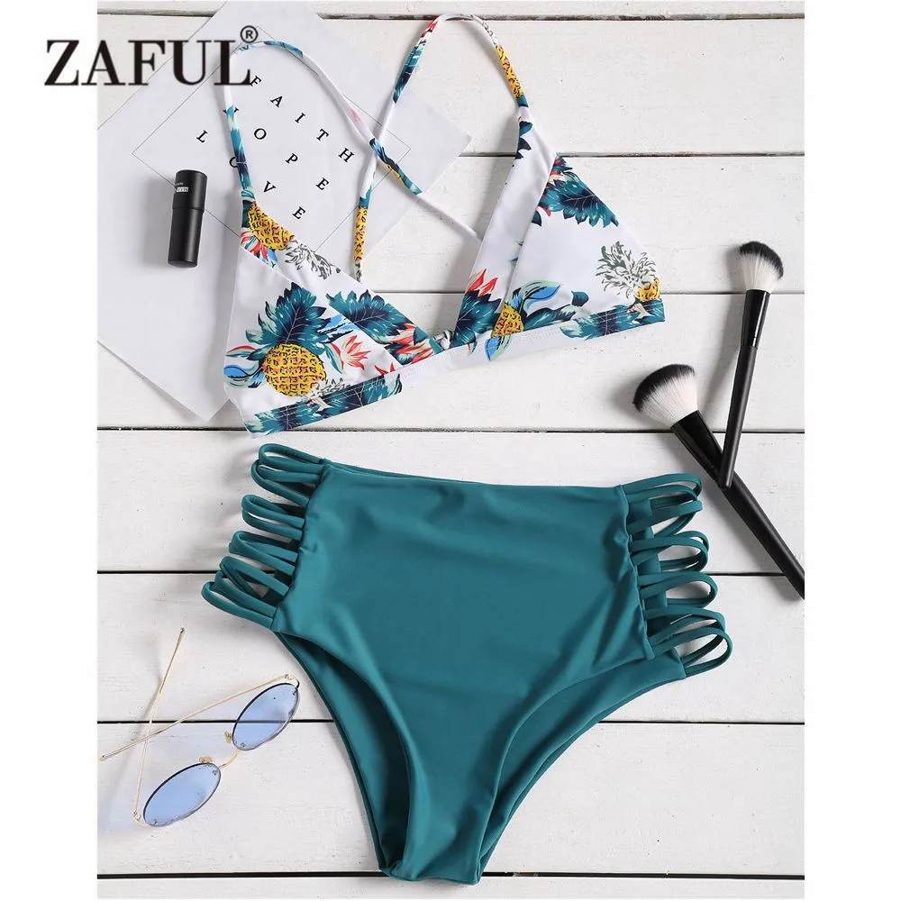 high waisted pineapple swimsuit