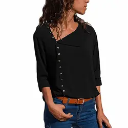 Для женщин рубашка нерегулярные шеи однобортная модель Блузы на пуговицах рубашки 3/4 рукав хлопок Повседневное Осенние Топы H9