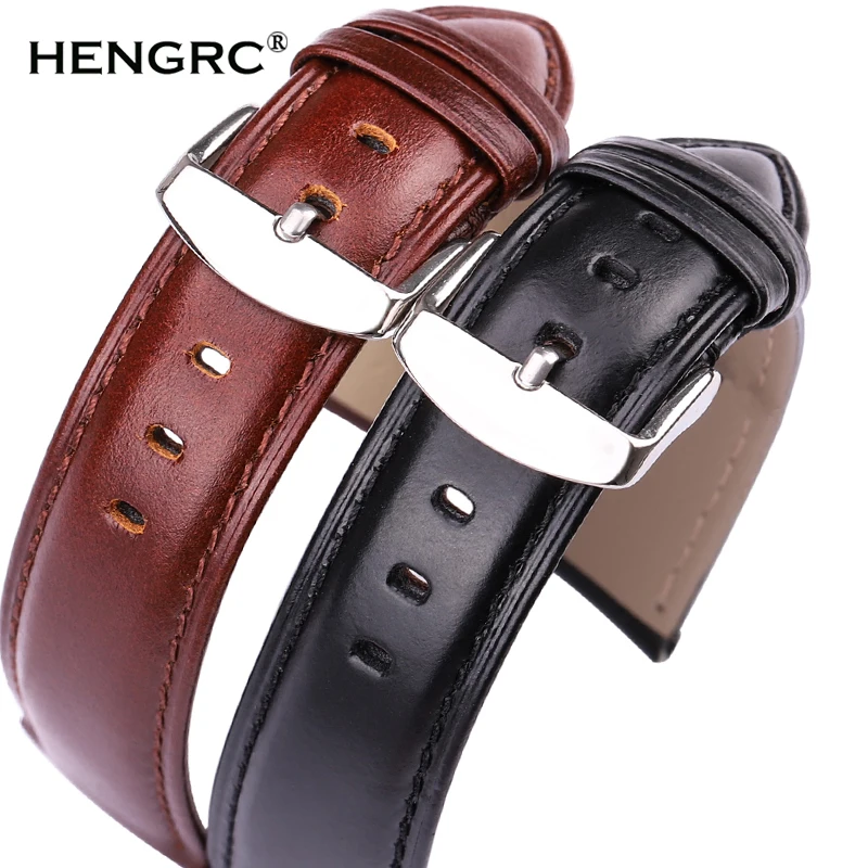 Luxurious Smooth Finish Watch Strap with Pin Buckle - Black & Brown