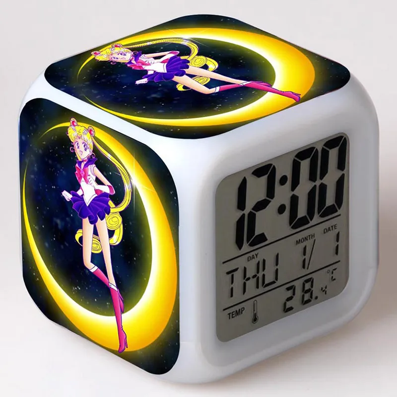 

Japan Manga Sailor Moon figures LED Alarm Clock Colorful Touch Flash light Amine Figure Desktop Decoration girls Toys