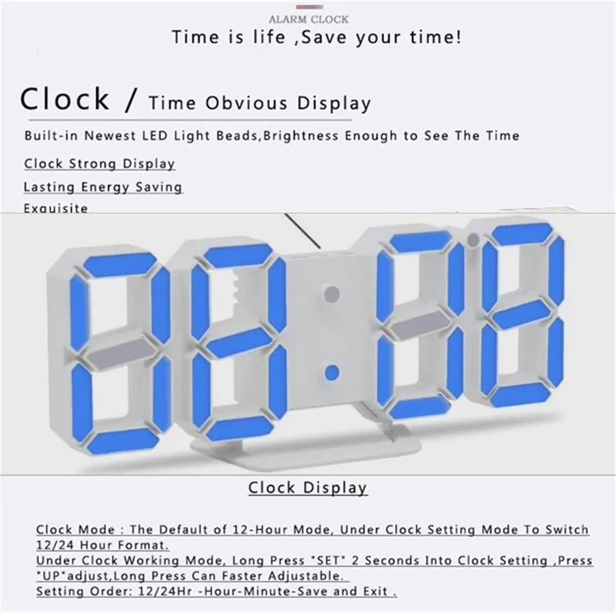 3D large watch wall clock modern Digital Nightlight Saat wall wanduhr silent living room clock watch decor for home Table klok   (4)