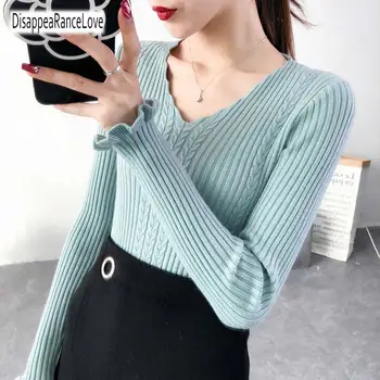 

DRL 2019 Autumn Winter Sweaters Women Fashion Warm Pullover Women Knitted Sweater Female V-Neck Long Sleeve Loose Sweater