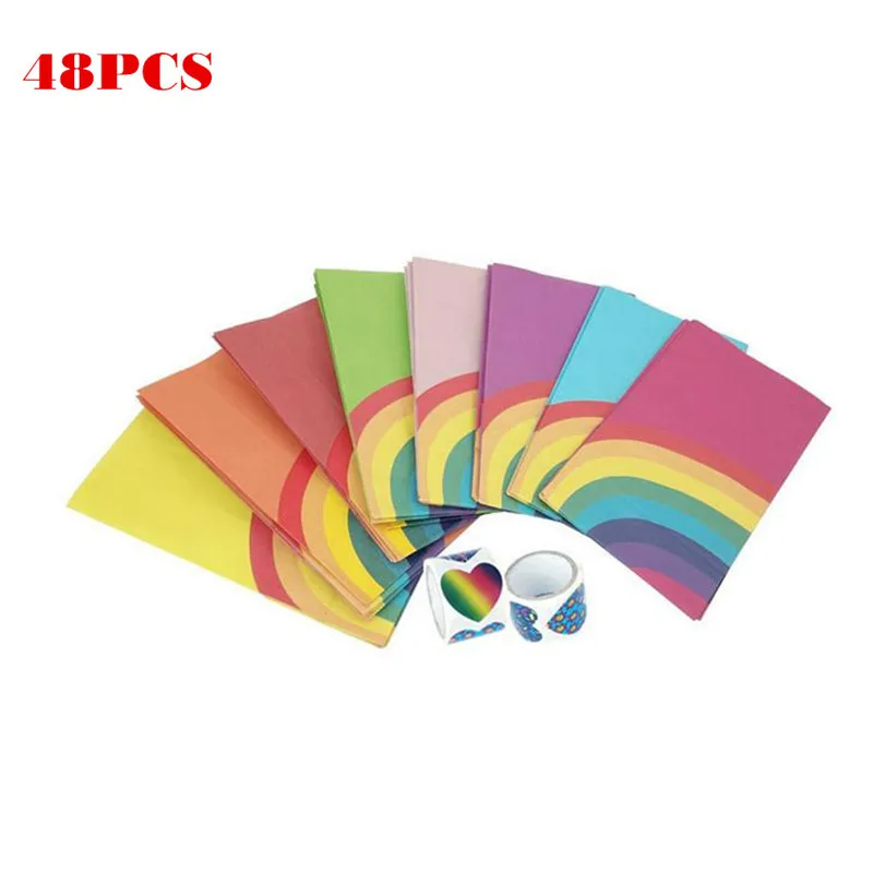 

48pcs Paper Bags Rainbow Pattern Square Bottom Food Packaging Bag Oil-proof Paper Bags butcher paper Kitchen #4JY24