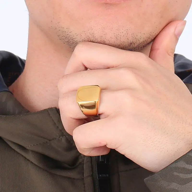 الرجال نادي الخنصر الخاتم حلقة شخصية المزخرفة الفولاذ سوار فولاذي الكلاسيكية Anillos الذهب لهجة الذكور مجوهرات Masculino بيجو