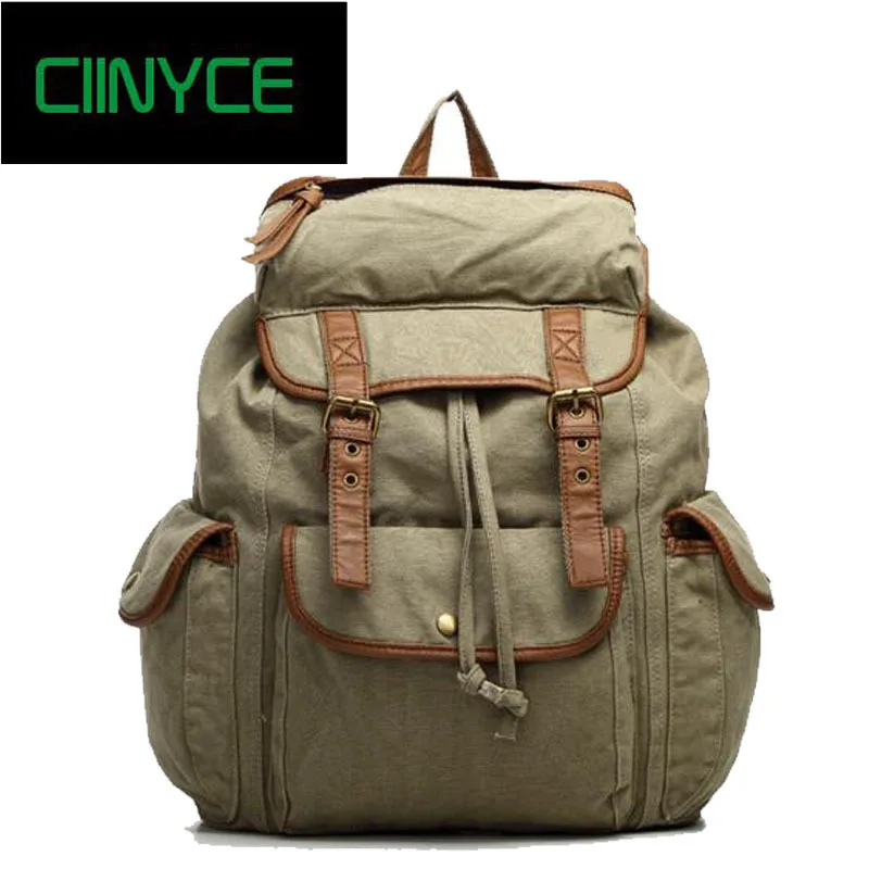 

New Vintage Canvas Cotton Shoulders Back pack Genuine Cowhide Men's Women's Casual Travel Bags Laptop School Backpacks