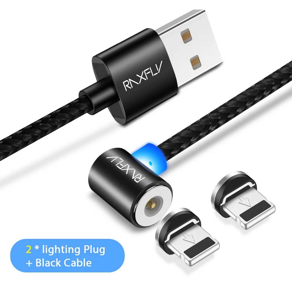 L-Тип Магнитный кабель для зарядки RAXFLY Кабель с разъемом микро-USB типа C Lightning/USB шнур для iPhone Магнит Зарядное устройство проволоки для iPhone 6 5 7 магнитный кабель магнитная зарядка - Цвет: 2 Plug Black Cable