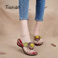 Tastabo ยี่ห้อแฟชั่น Flip Flops Wedges ต่ำ Handmade ดอกไม้สไลด์รองเท้าแตะสำหรับสตรีกลางแจ้งรองเท้าแตะรองเท้า