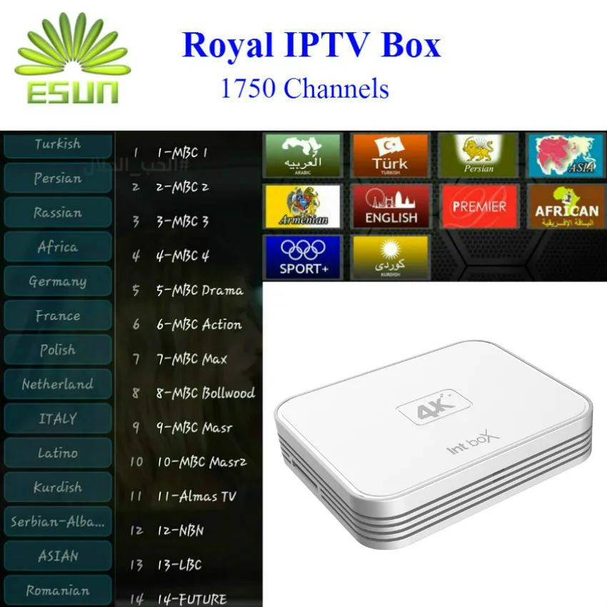 Qcta Core Intbox i7 Android 6.0 TV BOX Royal IPTV Arabic IPTV French Europe Scandinavian IPTV 1700 Channels Amlogic S912 2G/8G