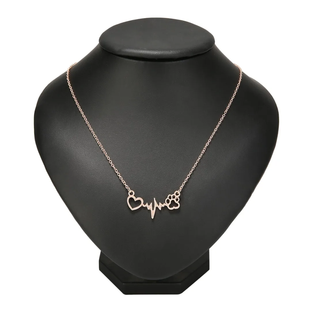 Trendy Cat Dog Paw Heart Heartbeat Electrocardiogram Pendant Necklace Elegant Chain Lovely Animal Jewelry Gifts For Women