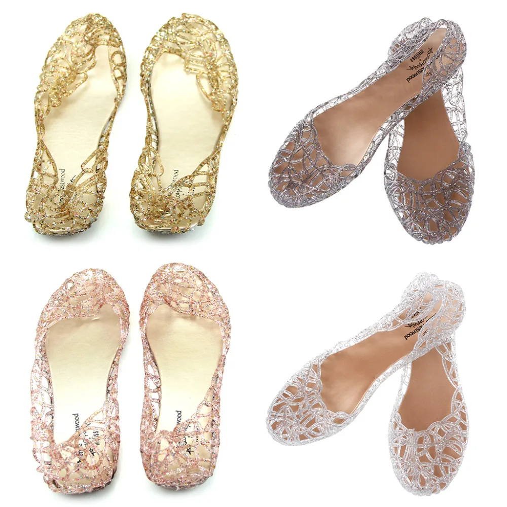 

THINKTHENDO New 1Pair Ventilate Crystal Jelly Hollow Out Birds Nest Flat Sandal New Summer Beach Shoes