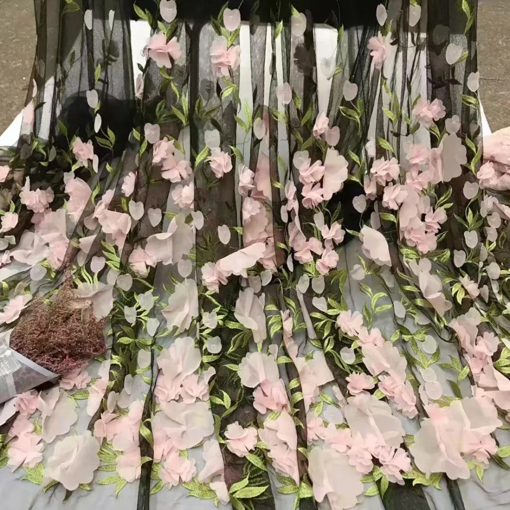 

French lace fabric 5yds/pce dhl 3d hand petals women gorgeous luxury party event wedding dresses 2019 high quality new design