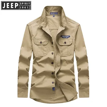 

JEEP SPIRIT Brand Military Autumn Men Shirt Casual Pure Cotton Long Sleeve Turn-down Collar Shirt Men Plus Size 4XL Shirt Male