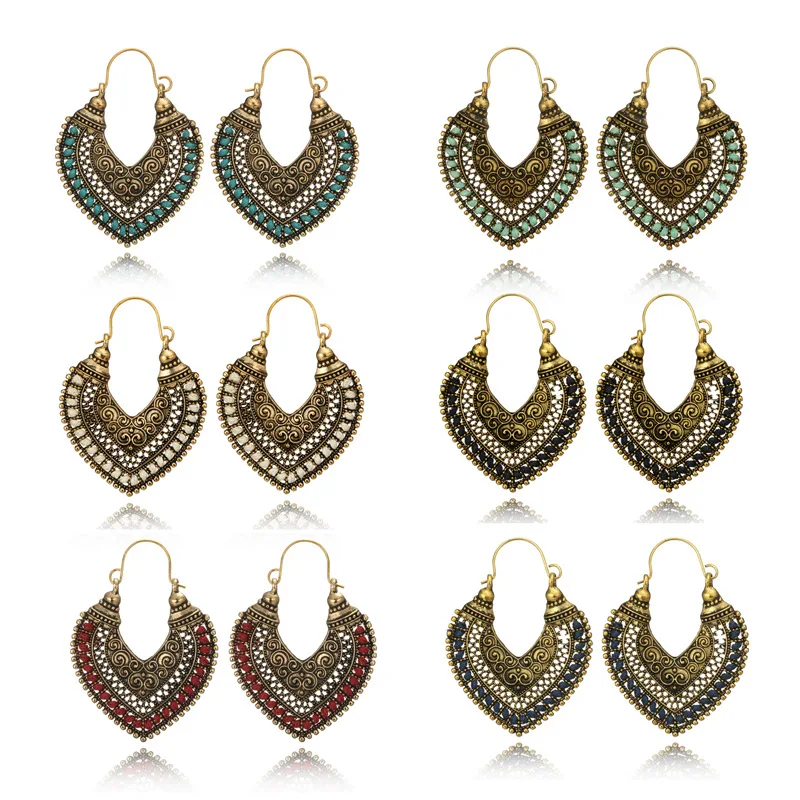 

Ubuhle 6 Colors Vintage Drop Earrings Gold Metal Heart Dangle Earrings for Women Boho Big Ear Jewelry Indian pendientes