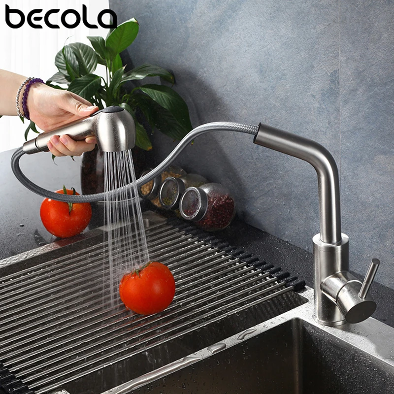  BECOLA kitchen faucet tap pull out mixer Kitchen Sink Faucet stainless steel Single Handle Swivel S - 32954777912