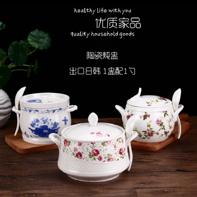 

guci With a cover ceramic stew Japan Korea ears water bird's nest soup soup pot stew cup white liner