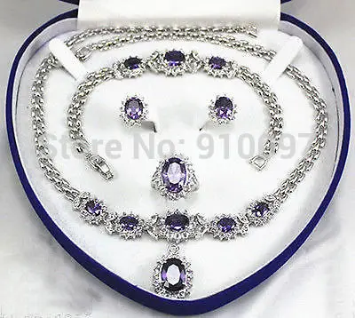 

LHX54013>>women's jewelry Purple gem 18KGP Earring Bracelet Necklace Ring