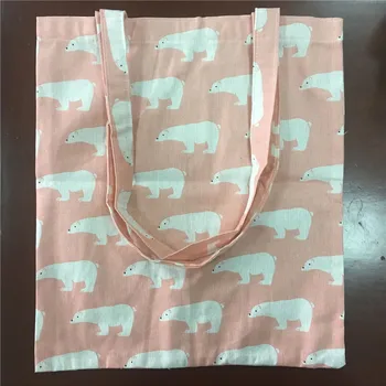 

YILE Cotton Linen Eco Shopping Tote Shoulder Bag Print White Bear Pink Base L10