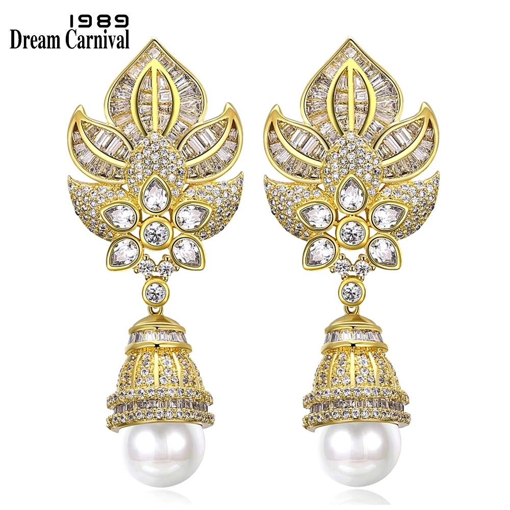 

DreamCarnival 1989 Luxury Palace Earrings for Women Rhodium Gold Color Cubic Zircon boucle d'oreille Wedding Engagement Jewelry