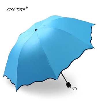 

LIKE RAIN Solid Color Women Umbrella Rain Women Small Anti-UV Parasol Blooming Flower Three-Folding Girls Sun Umbrellas UBY07