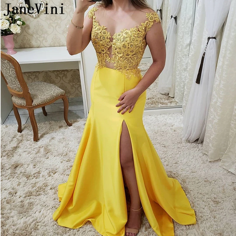 Sexy-Yellow-V-Neck-Side-Slit-Long-Prom-Dresses-2019-Elegant-Beading-Lace-Appliques-Mermaid-Prom_