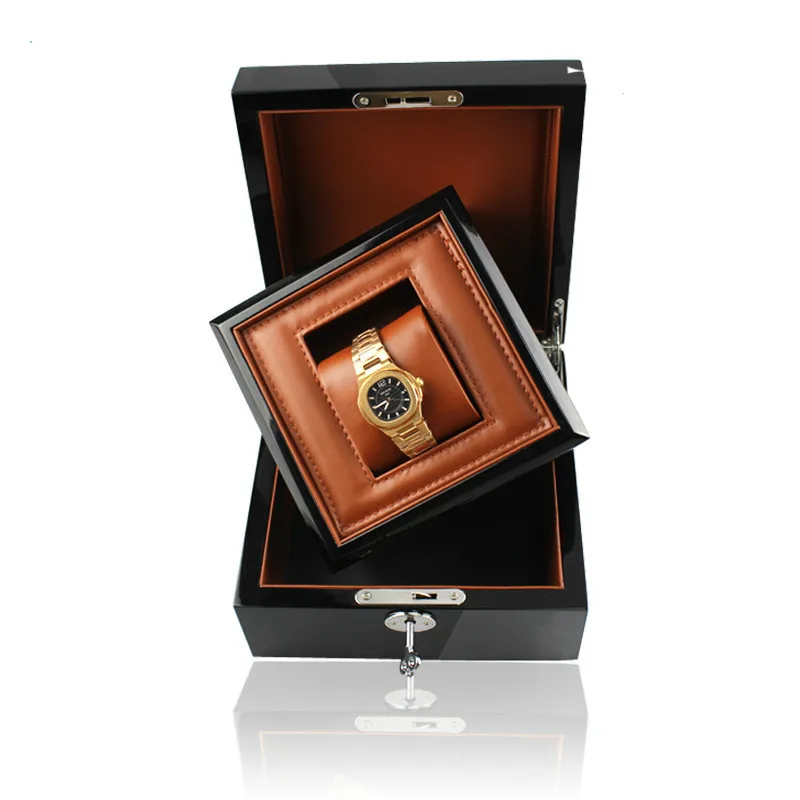 Роскошная деловая/Подарочная деревянная коробка для часов в коробке с ключом деревянная искусственная кожа внутренняя рекламная коробка бизнес коробка для брендовых часов на заказ