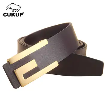 

CUKUP Brand Luxury Top Quality 100% Cowskin Cowhide Leather Belt for Men Male Stainless Steel Slide Buckle Men's Belts LUCK771