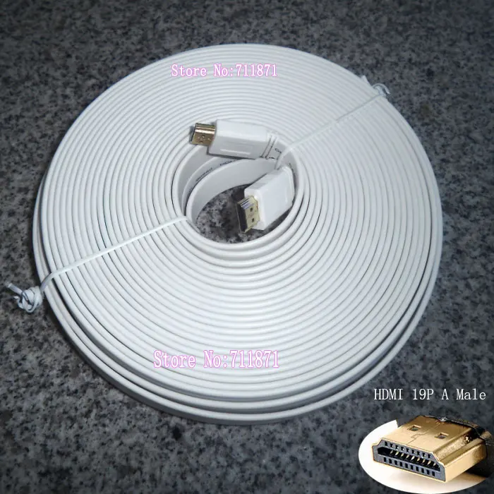 

19P Male White Audio Video 20M HDMI Cable Flat Soft Ethernet 1.4 Version 3D HDMI Line DVD Home Theater projector HDTV HDMI Wire