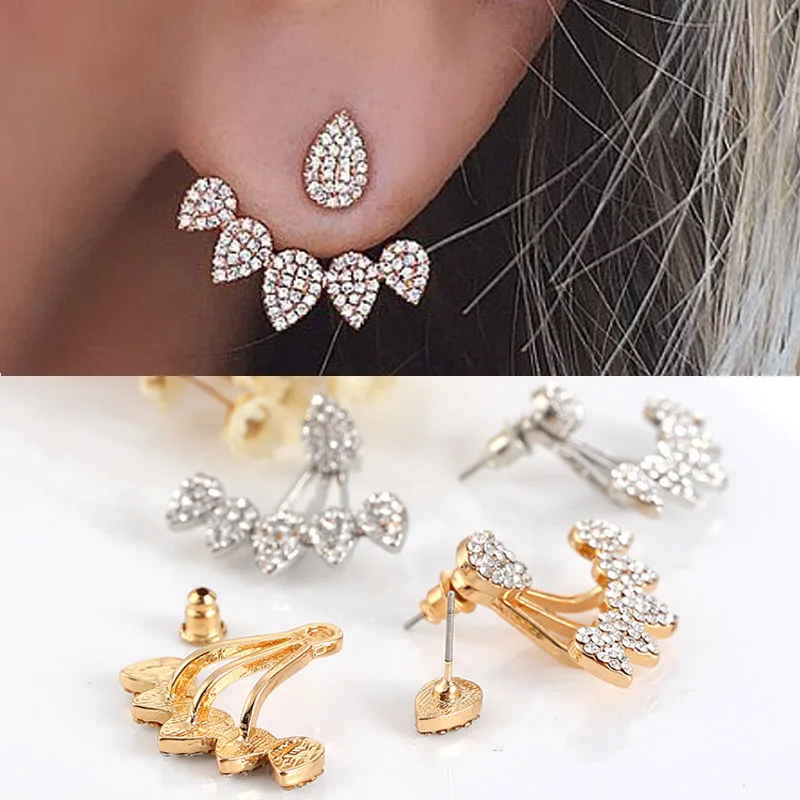 

LNRRABC Fashion 1 Pair Women Korean Style Charming Crystal Rhinestones Ear Jacket Piercing Water Drop Shape Earrings