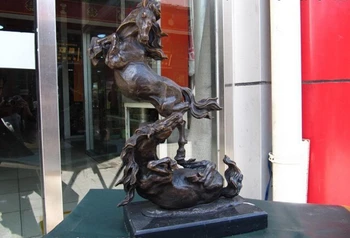 

song voge gem S0558 19" Chinese Pure Bronze Copper Marble Two Horse combat Art sculpture Statue