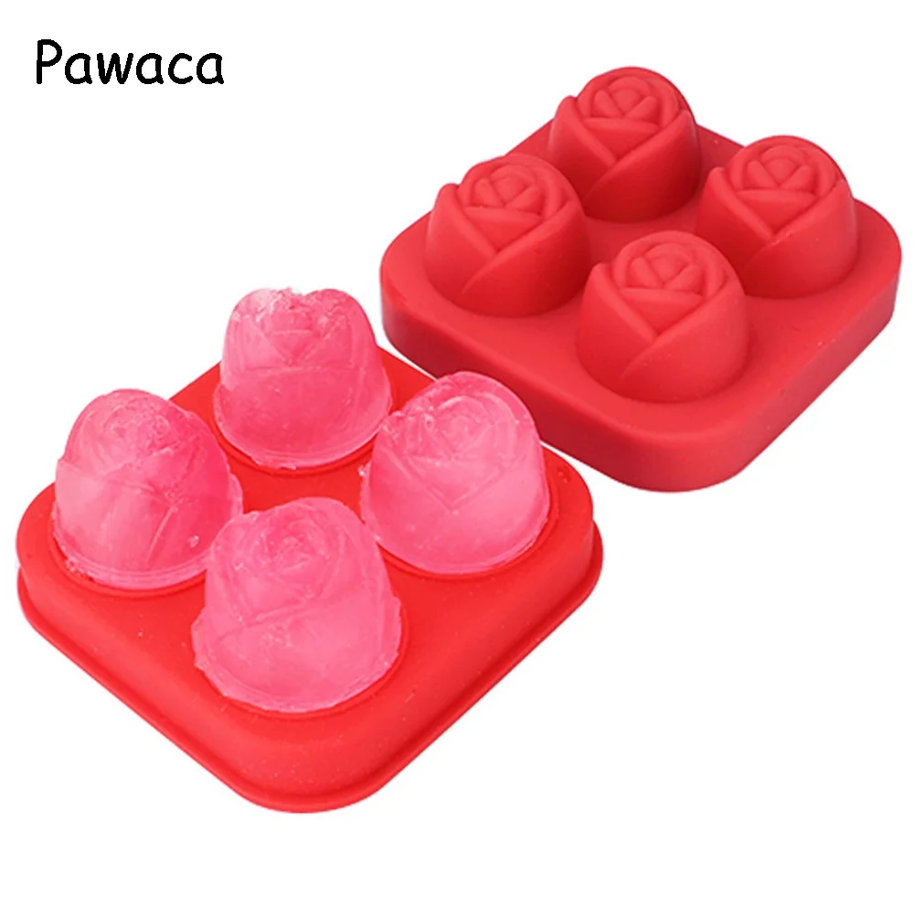Pawaca 4 Cavity Green Silicone Red Rose Ice Cream Bar Creative Baking Cake Mold Fruit Kitchen Drinking Accessories | Дом и сад