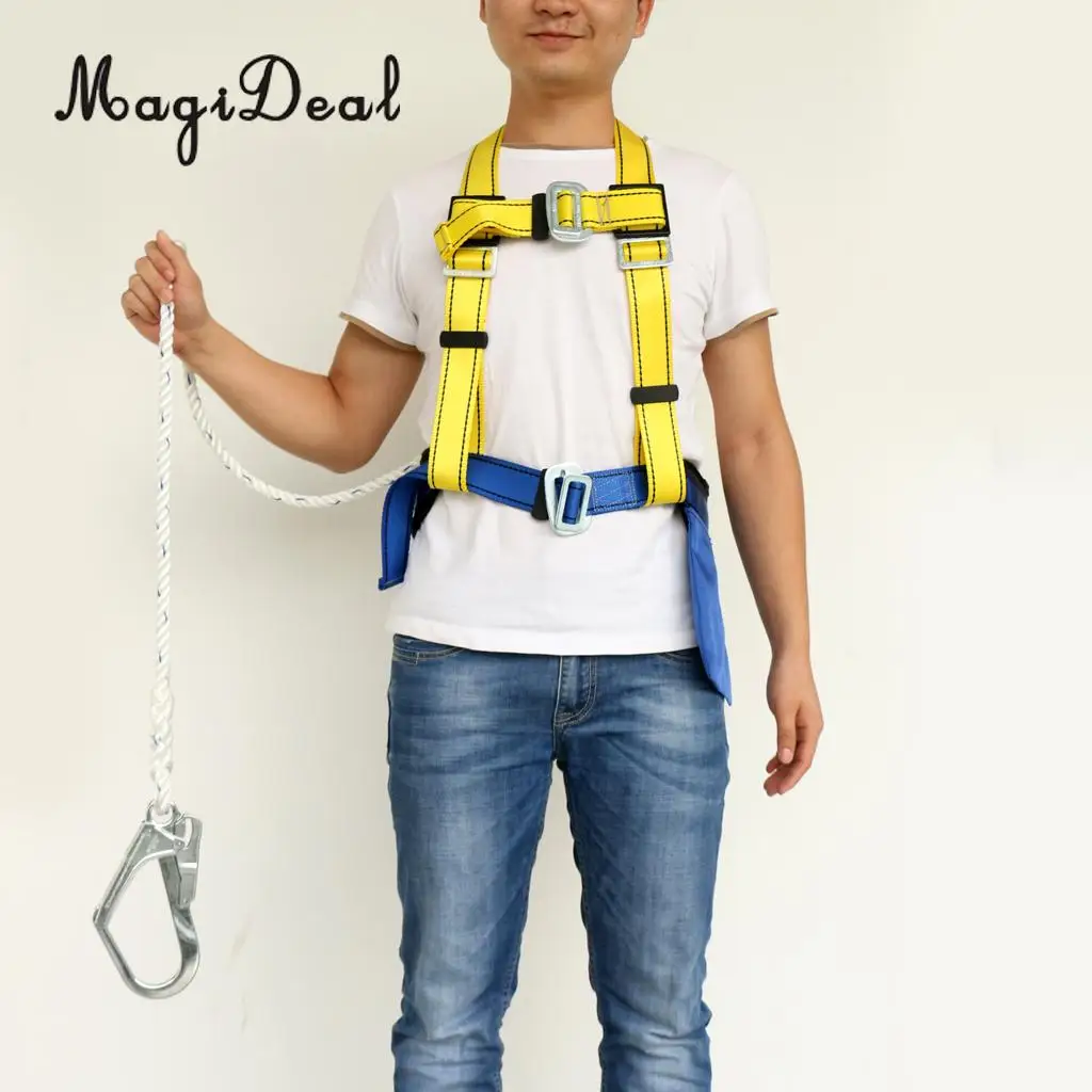 

MagiDeal Adjustable Safety Harness Bust Belt Lanyard Carabiner Hook for Rock Climbing Rappelling Caving Engineering Protection