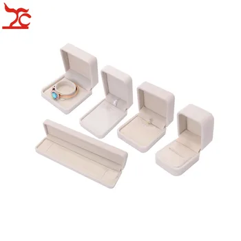 

Fine Beige Velvet Jewelry Display Case 5 Sizes Amazing Wedding Ring Earrings Necklace Bracelet Storage Organizer Gift Set Box
