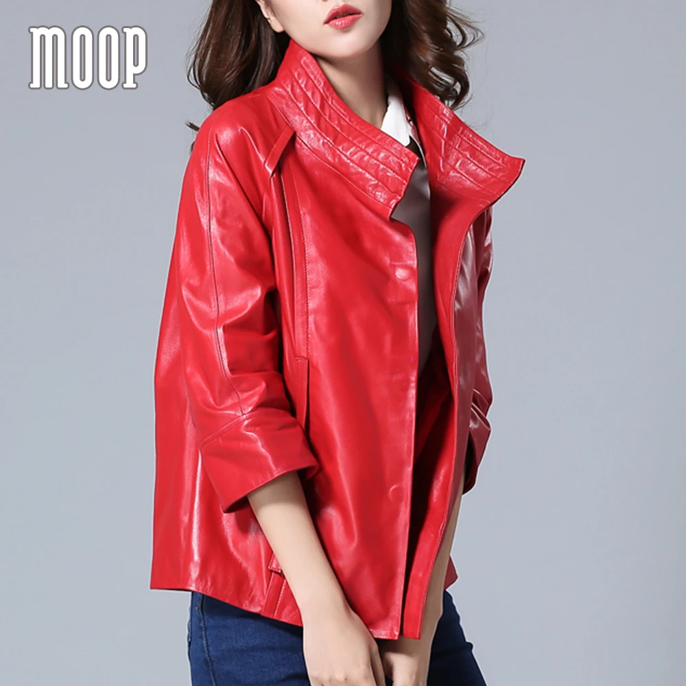 New Spring black red genuine leather jacket 100% sheepskin leather coat sashes decor veste en cuir femme jaqueta de couro LT1220