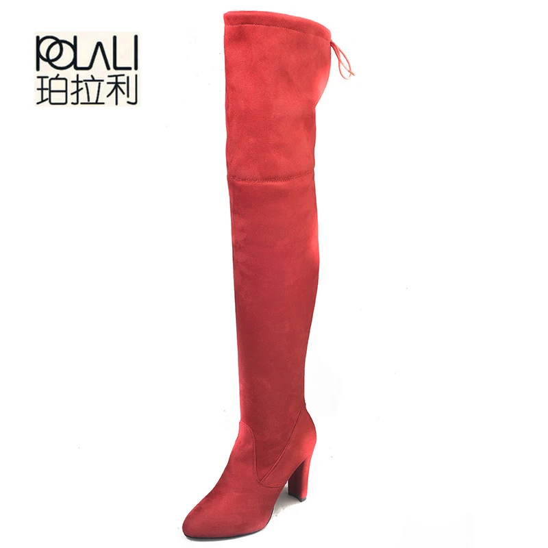 POLALI/ г. Новая обувь, размеры 34-43 Женские ботинки черные ботфорты пикантные женские осенне-зимние сапоги до бедра