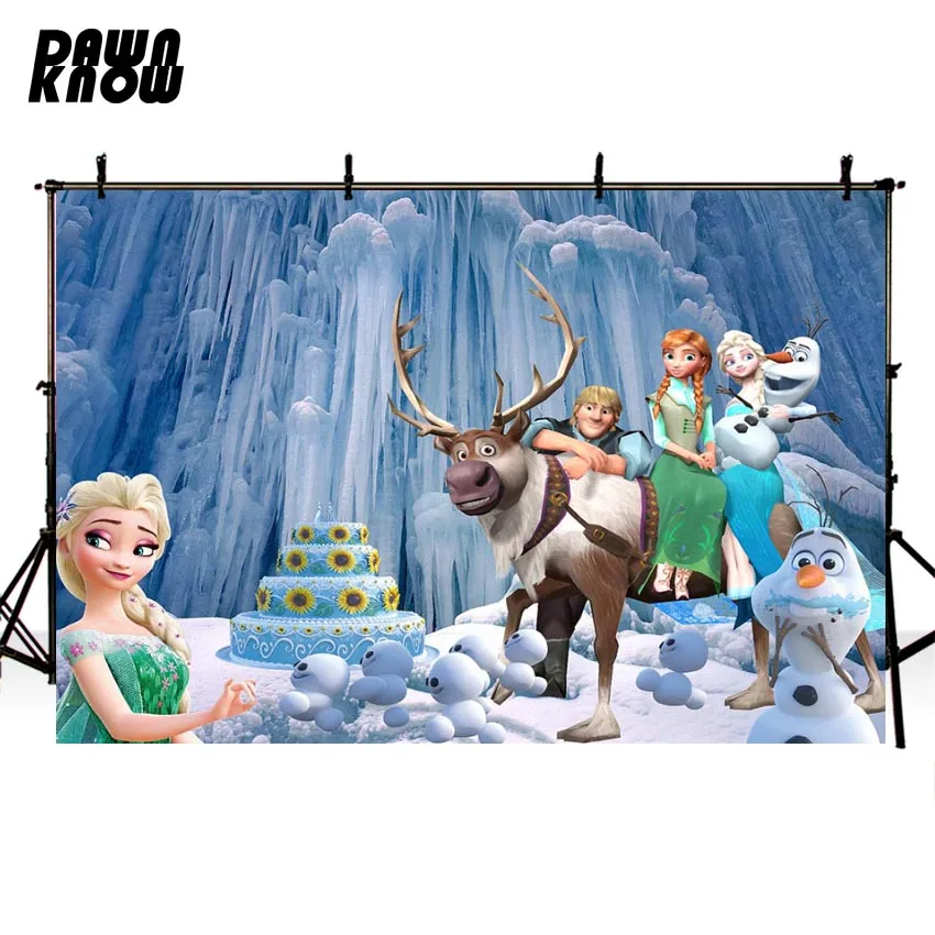 

DAWNKNOW Cartoon Frozen Elsa Princess Photography Background Photocall Baby Party Backdrop Children Photo Studio Customize G1062