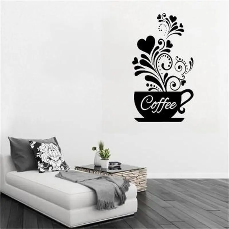 Coffee Cup with Heart Wall Stickers Vinyl Quote Restaurant Kitchen Removable Wall Stickers DIY Home Decor Wall Art Coffee Cup with Heart Wall Stickers Vinyl Quote Restaurant Kitchen Removable Wall Stickers DIY Home Decor Wall Art
