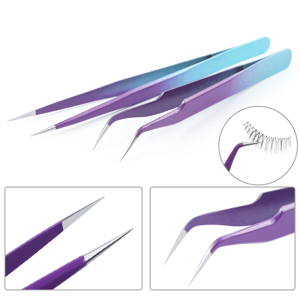 

1PCS Chaimeleon Rainbow Straight Curved Eyebrow Tweezers Stainless Steel Face Hair Removal Pliers Gems Picker Makeup Nails LA759