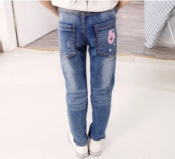 Лидер продаж года, детские джинсы для девочек весенние детские повседневные розовые Джинсовые штаны с буквенным принтом для девочек от 5 до 10 лет