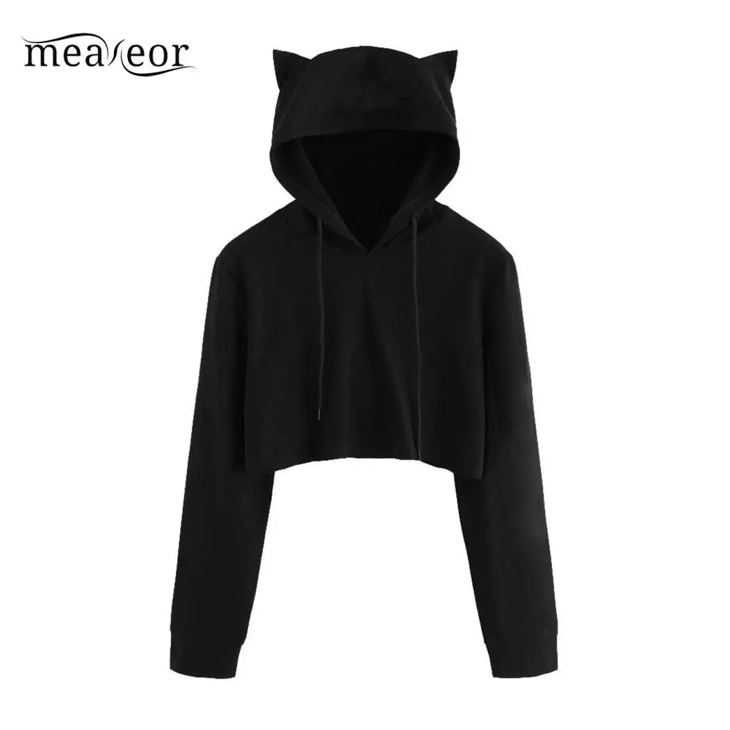 Meaneor/милые короткие толстовки с капюшоном и ушками для женщин Повседневная