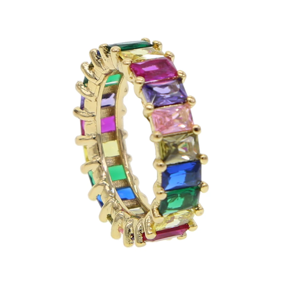 

NEWEST rainbow cz engagement band ring for women Luxury gorgeous european women jewelry high quality full cz eternity band rings