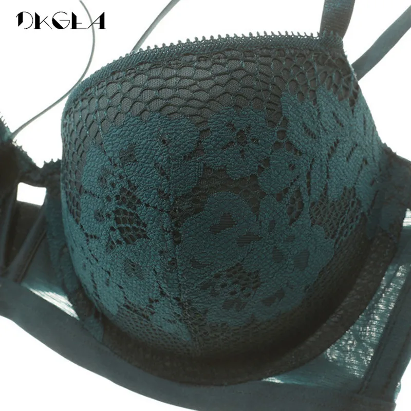 2019 New Bandage Green Lace Bra Set Women Lingerie Embroidery Thick Push Up Brassiere Cotton Underwear Set Sexy Bras Gather